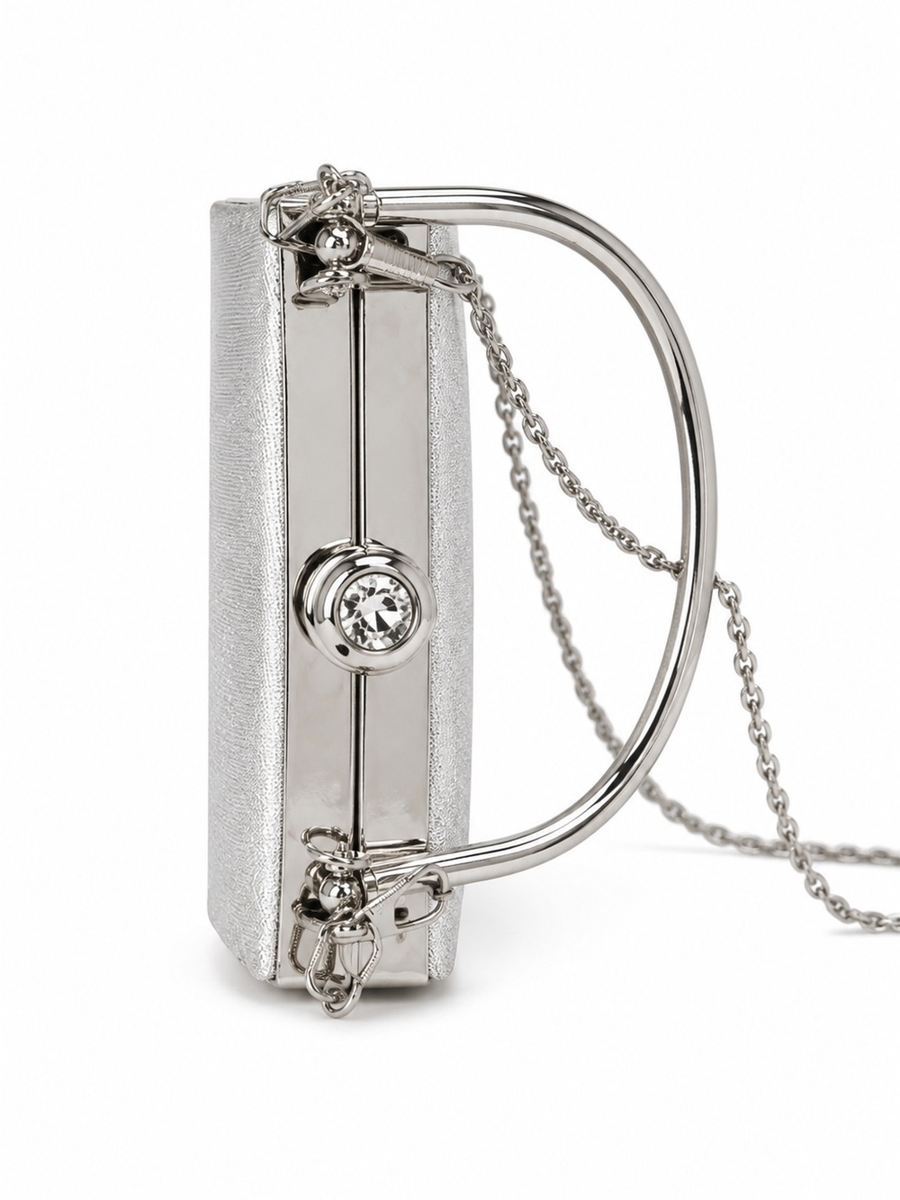 Silver Metallic Evening Bag with Chain Handle – Vintage Style Clutch - Picture 3 of 12